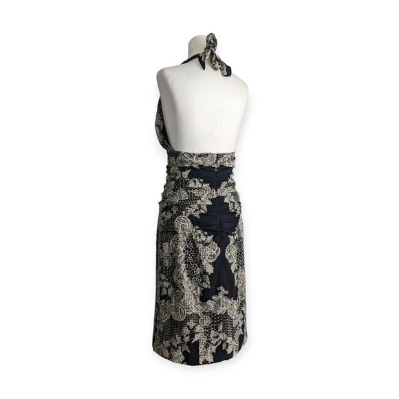 y2k Silk Lace Silhouette Print Halter Midi Pencil Dress - Picture 4 of 7